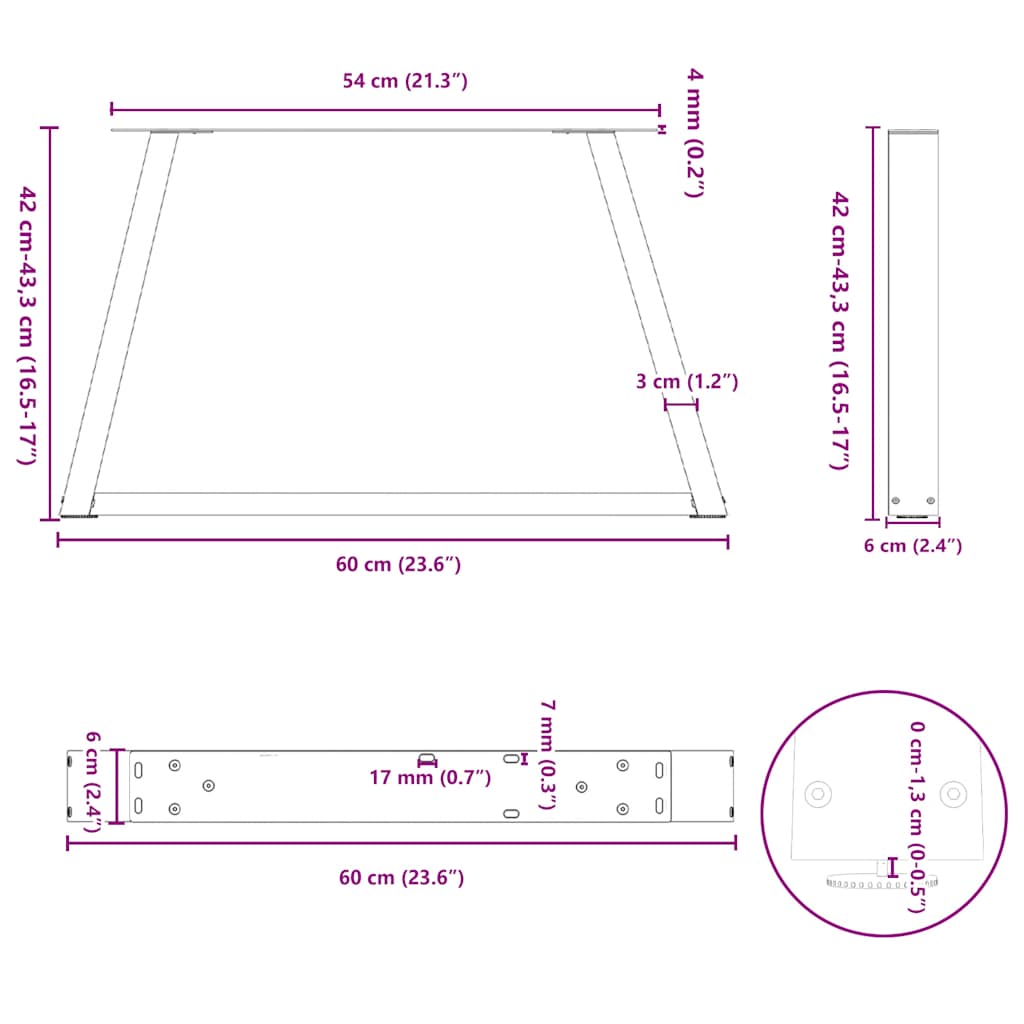 Coffee Table Legs V-Shape 2 pcs Anthracite 60x(42-43.3) cm Steel