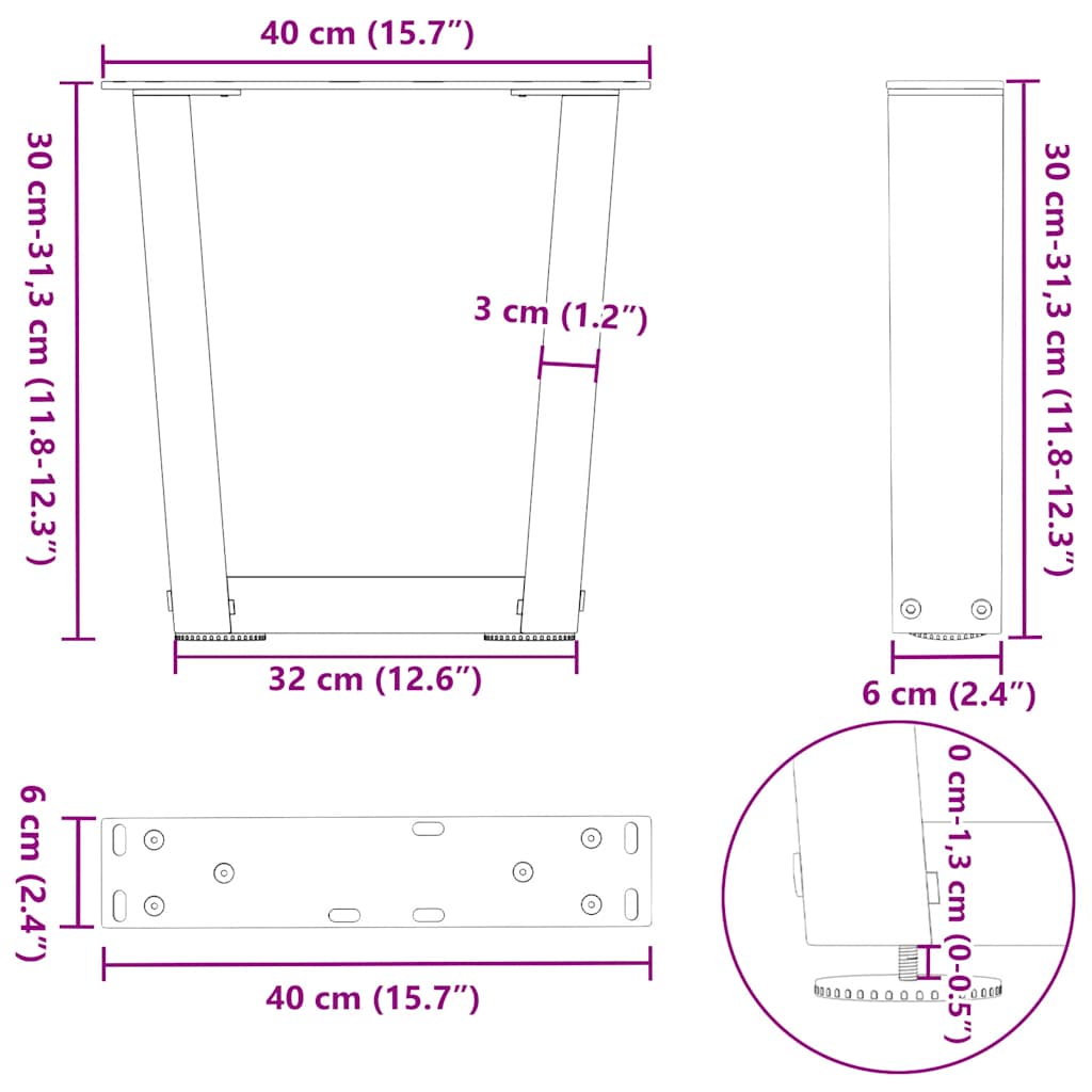 Coffee Table Legs V-Shape 2 pcs White 40x(30-31.3) cm Steel