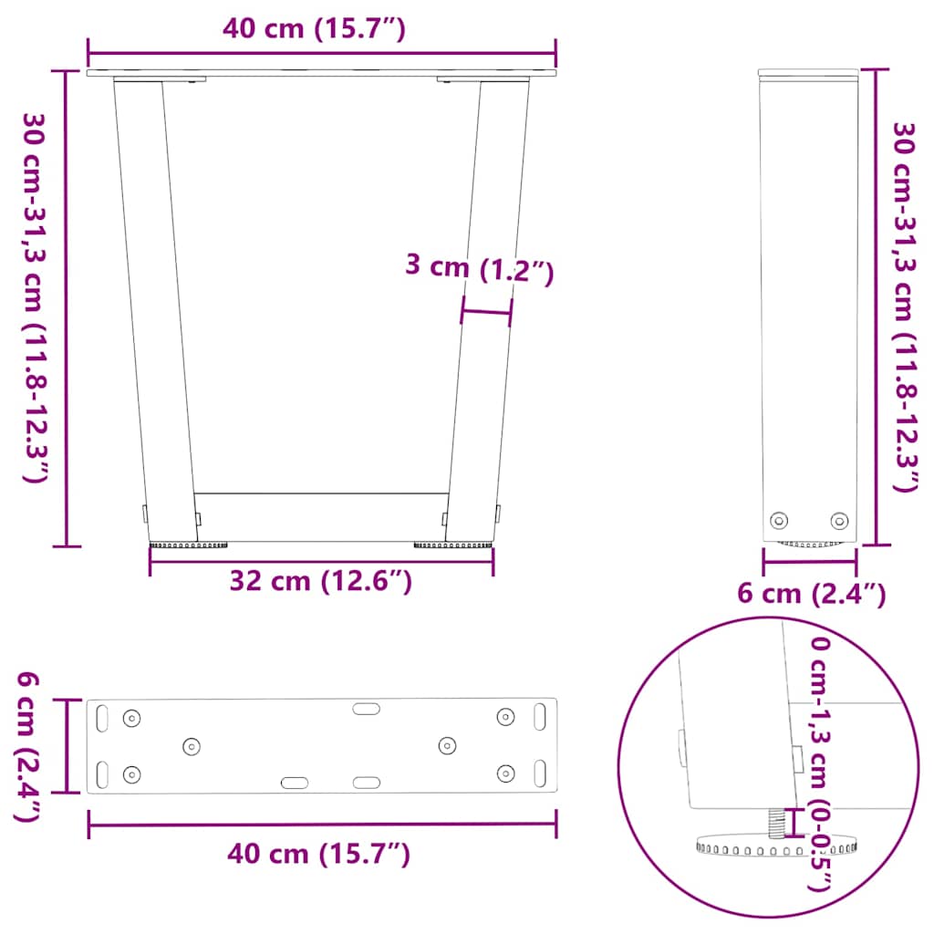 Coffee Table Legs V-Shape 2 pcs Anthracite 40x(30-31.3) cm Steel