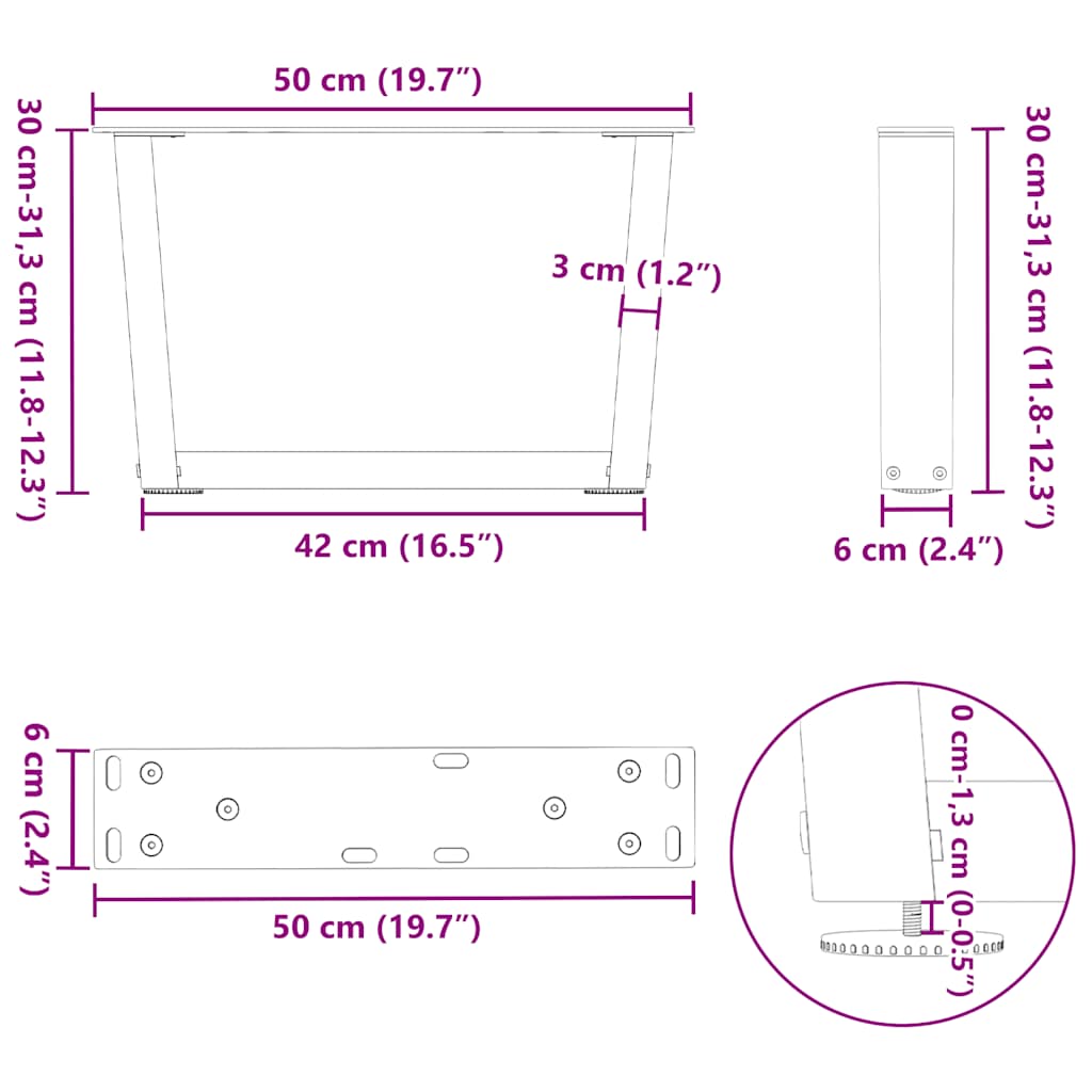 Coffee Table Legs V-Shape 2 pcs Black 50x(30-31.3) cm Steel