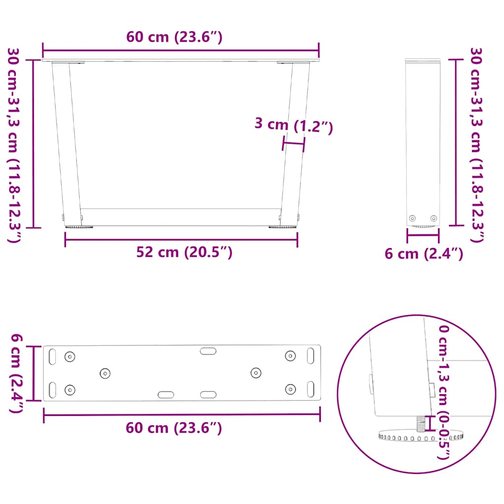 Coffee Table Legs V-Shape 2 pcs White 60x(30-31.3) cm Steel