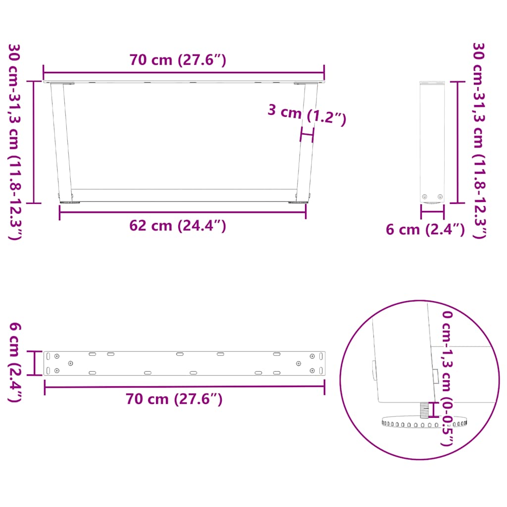 Coffee Table Legs V-Shape 2 pcs White 70x(30-31.3) cm Steel
