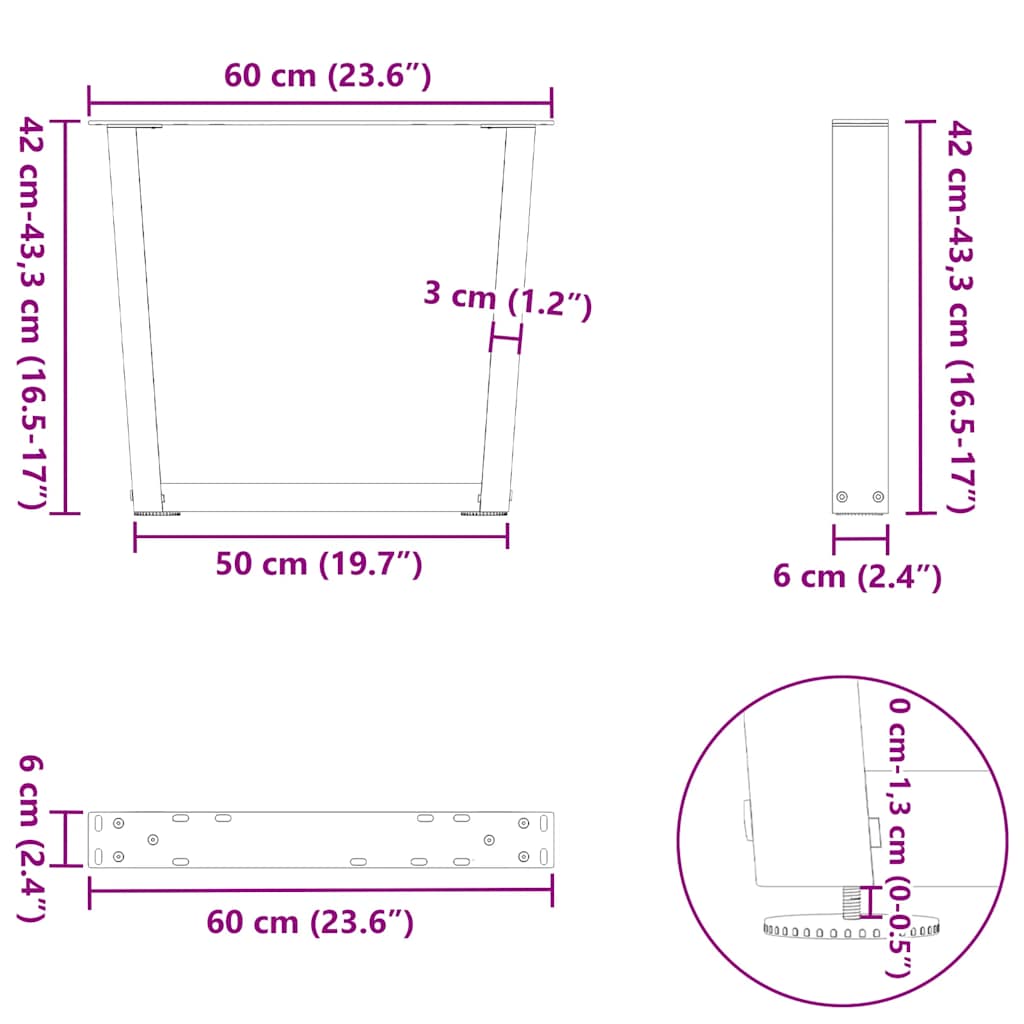 Coffee Table Legs V-Shape 2 pcs Anthracite 60x(42-43.3) cm Steel