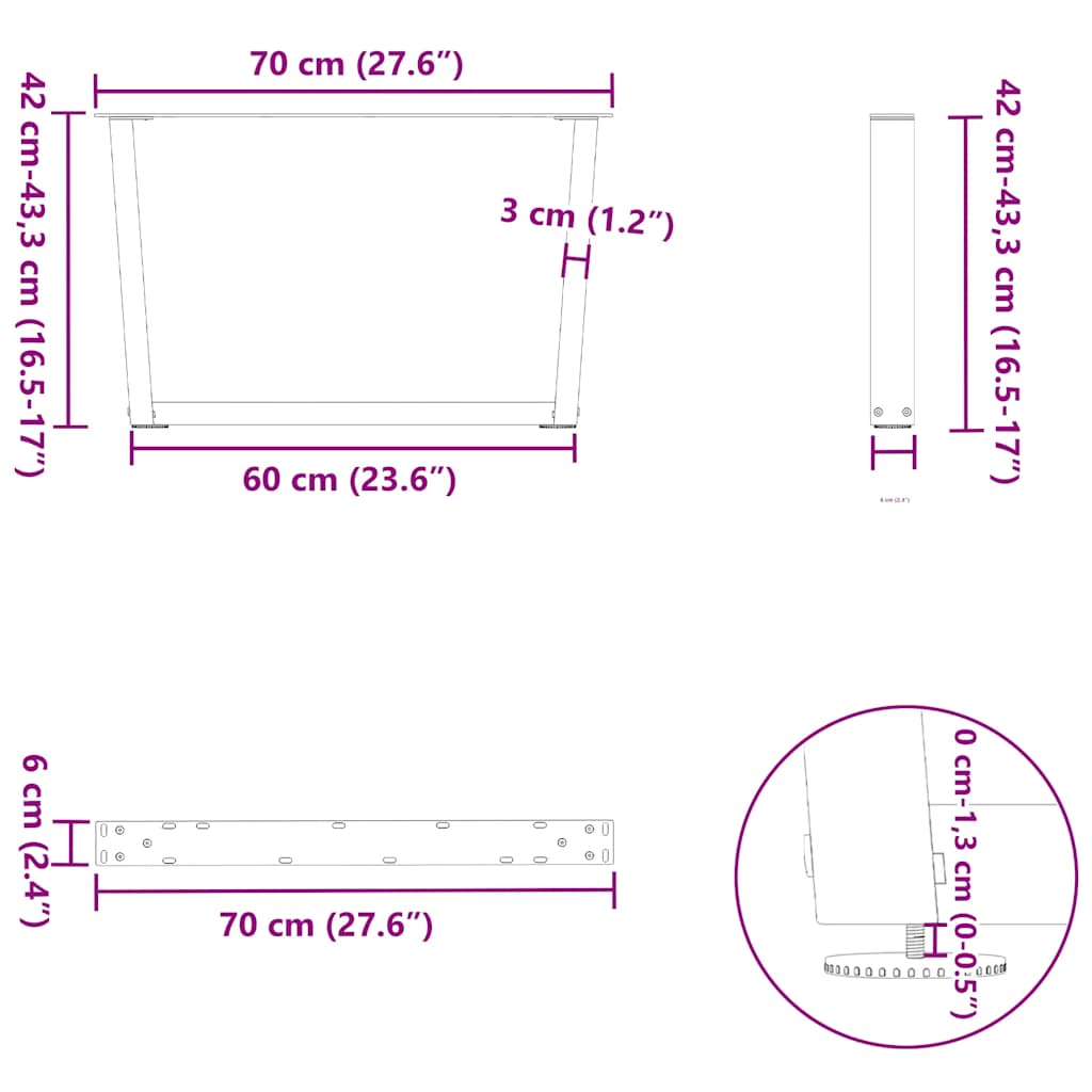 Coffee Table Legs V-Shape 2 pcs White 70x(42-43.3) cm Steel