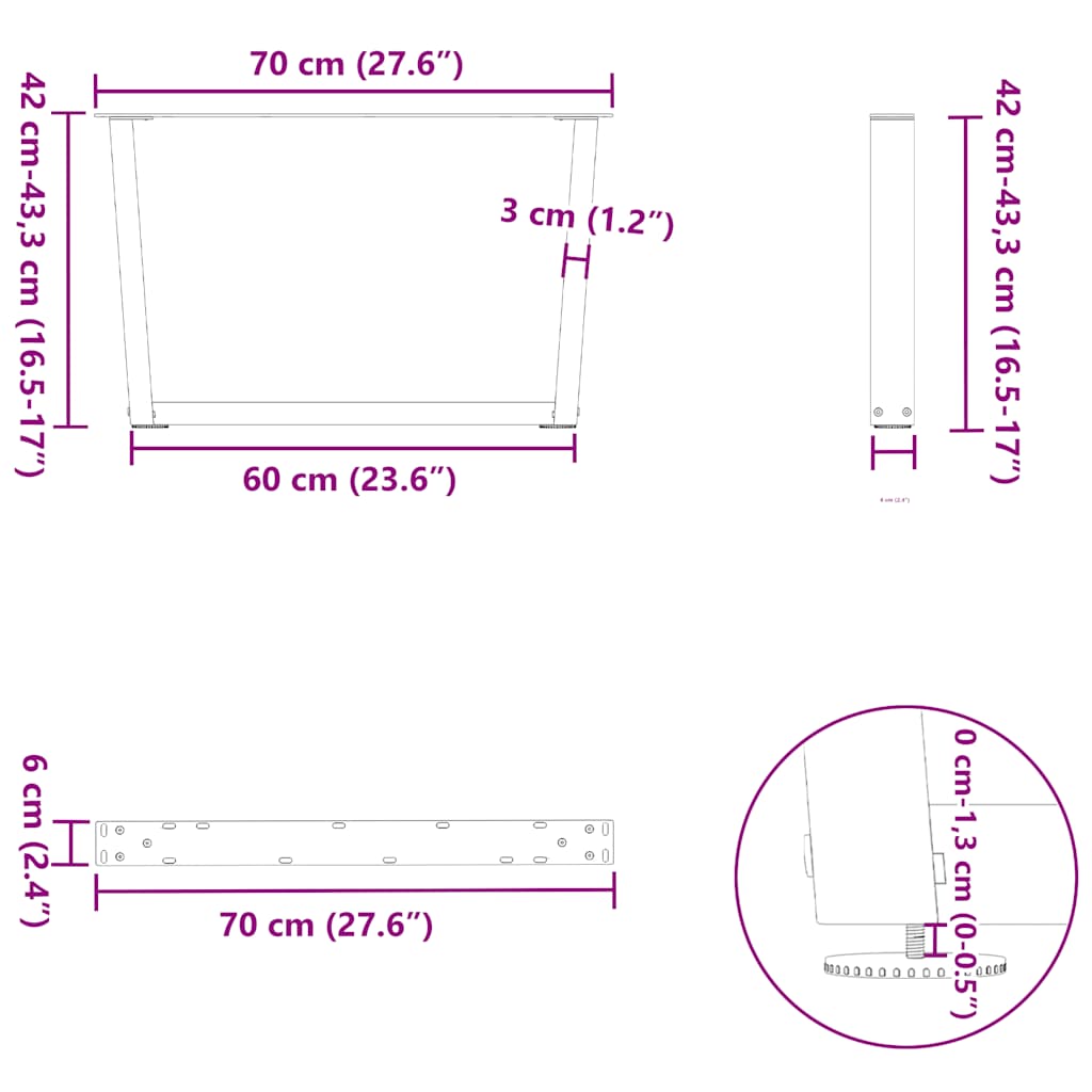 Coffee Table Legs V-Shape 2 pcs Anthracite 70x(42-43.3) cm Steel