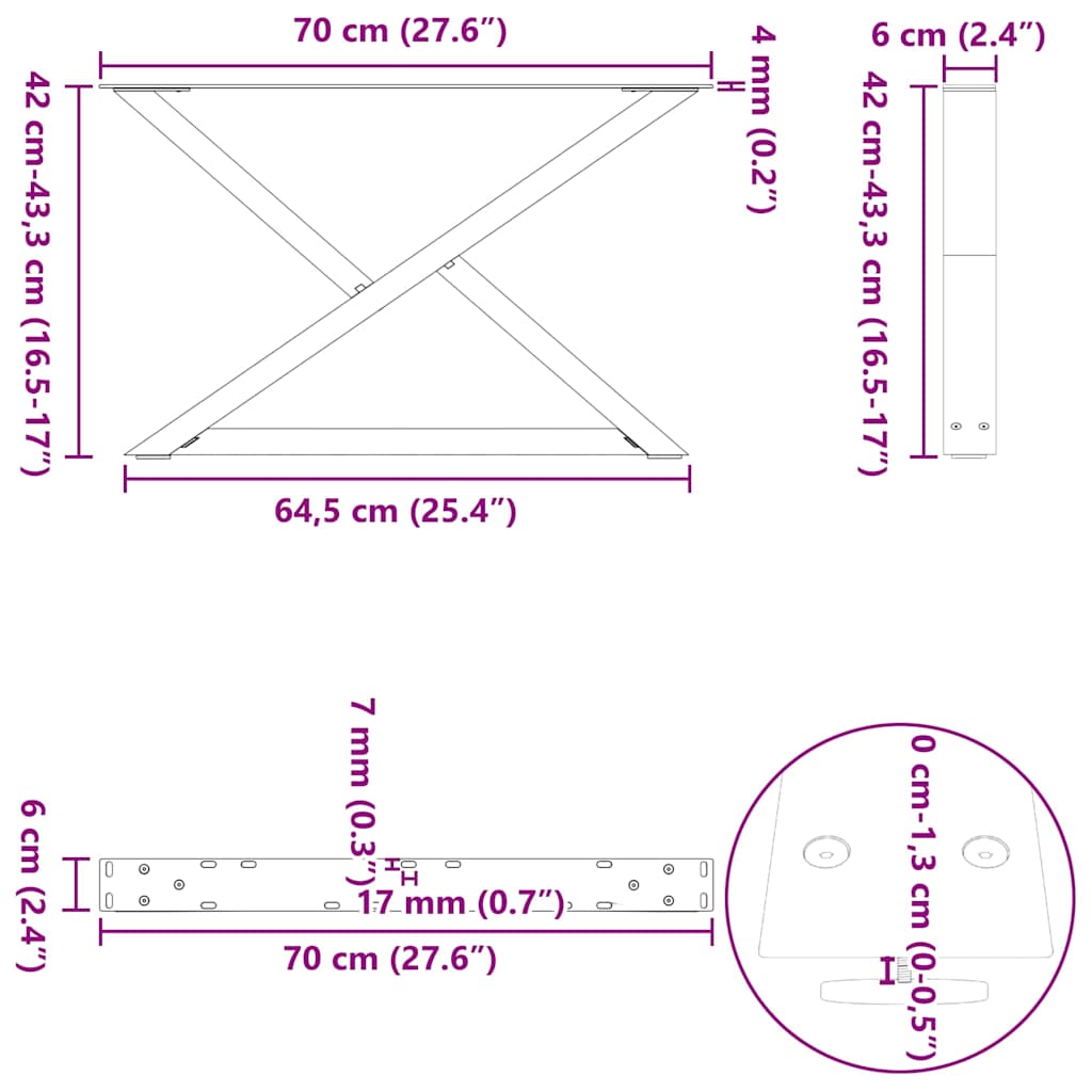 Coffee Table Legs 2 pcs Natural Steel 70x(42-43.3) cm Steel