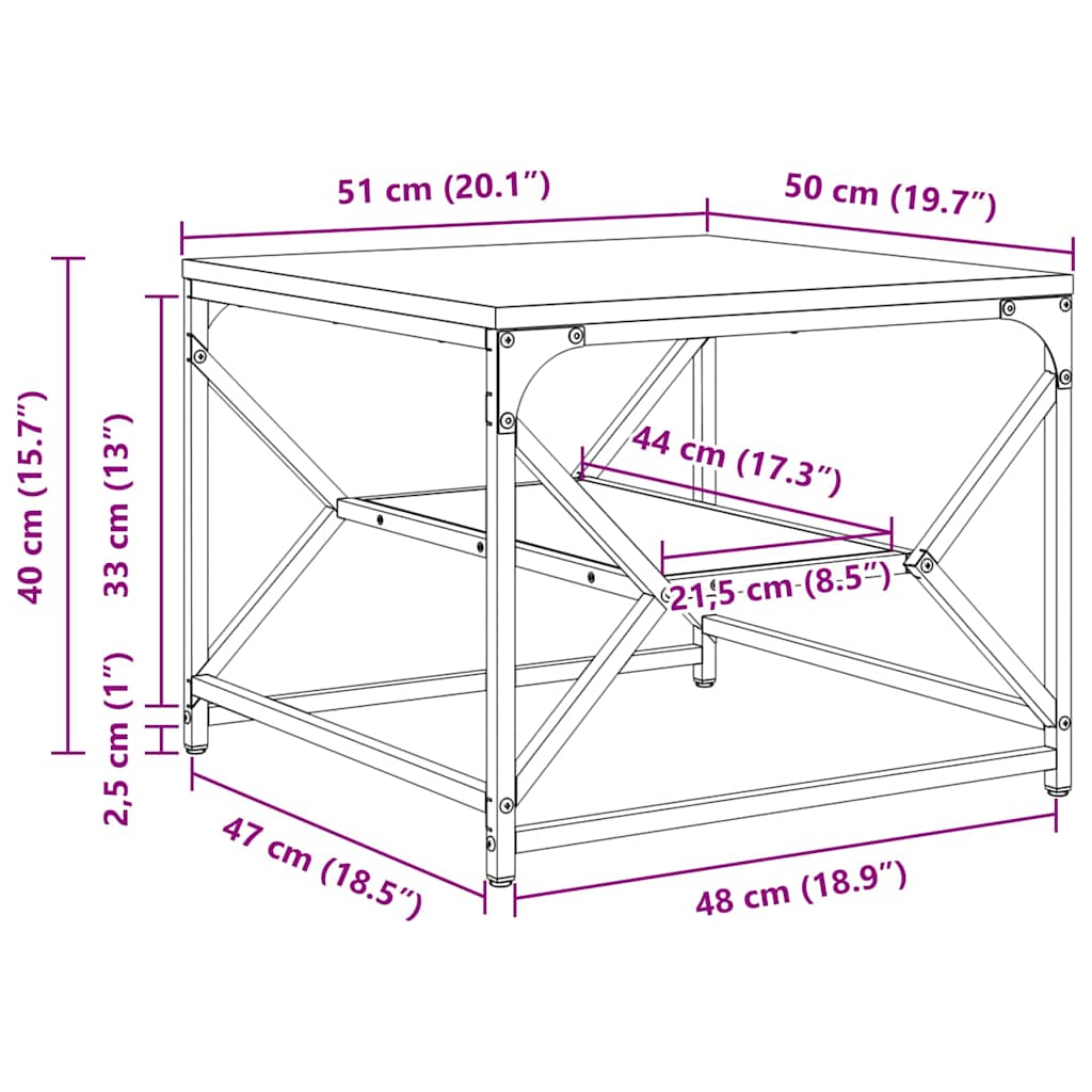 Coffee Table Old wood 51 x 50 x 40 cm Engineered wood and steel