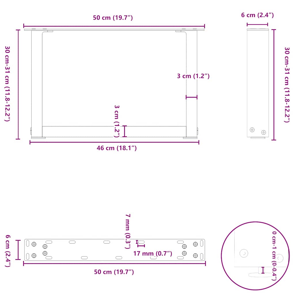 Coffee Table Legs U-Shaped 2 pcs Natural Steel 50x(30-31) cm Steel