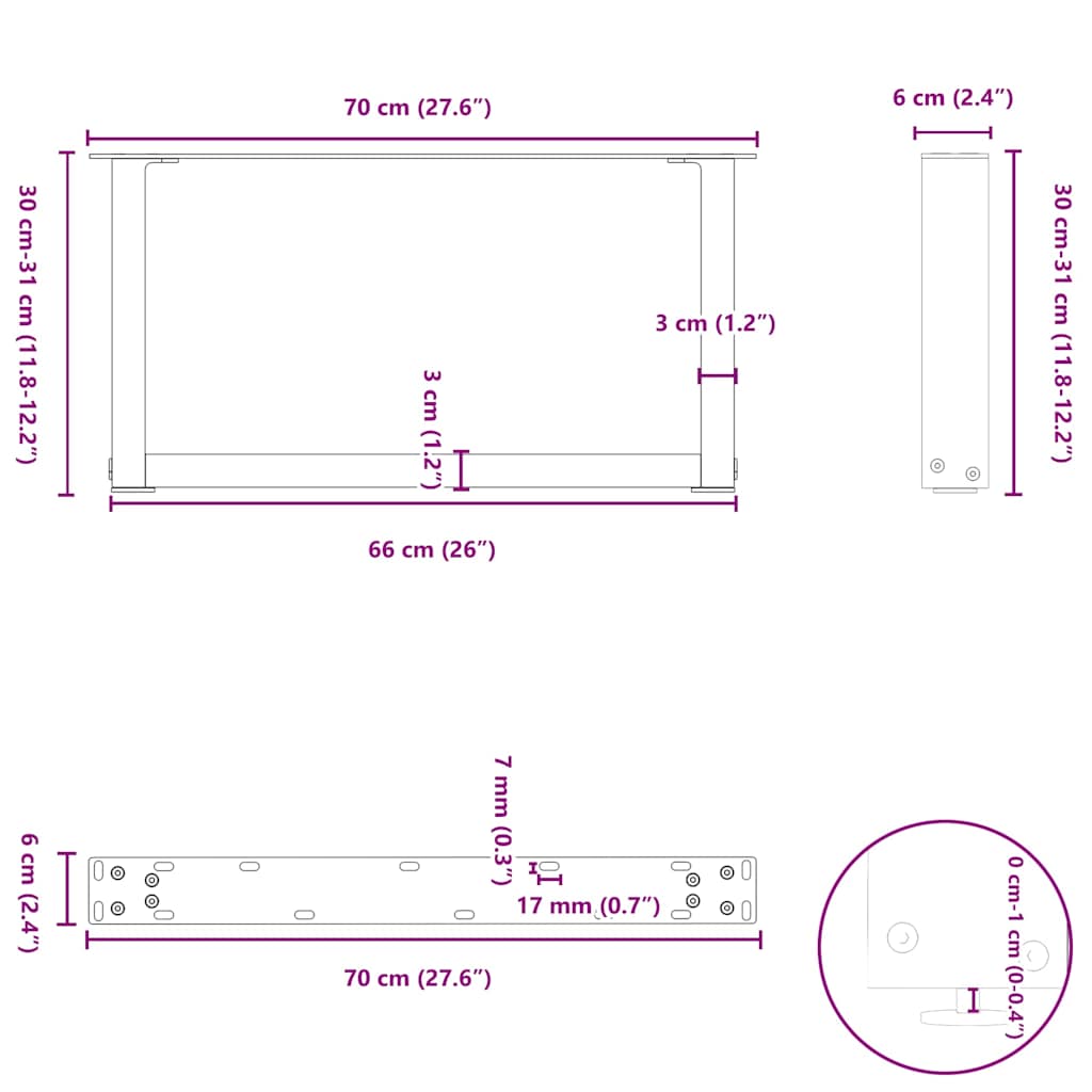 Coffee Table Legs U-Shaped 2 pcs White 70x(30-31) cm Steel