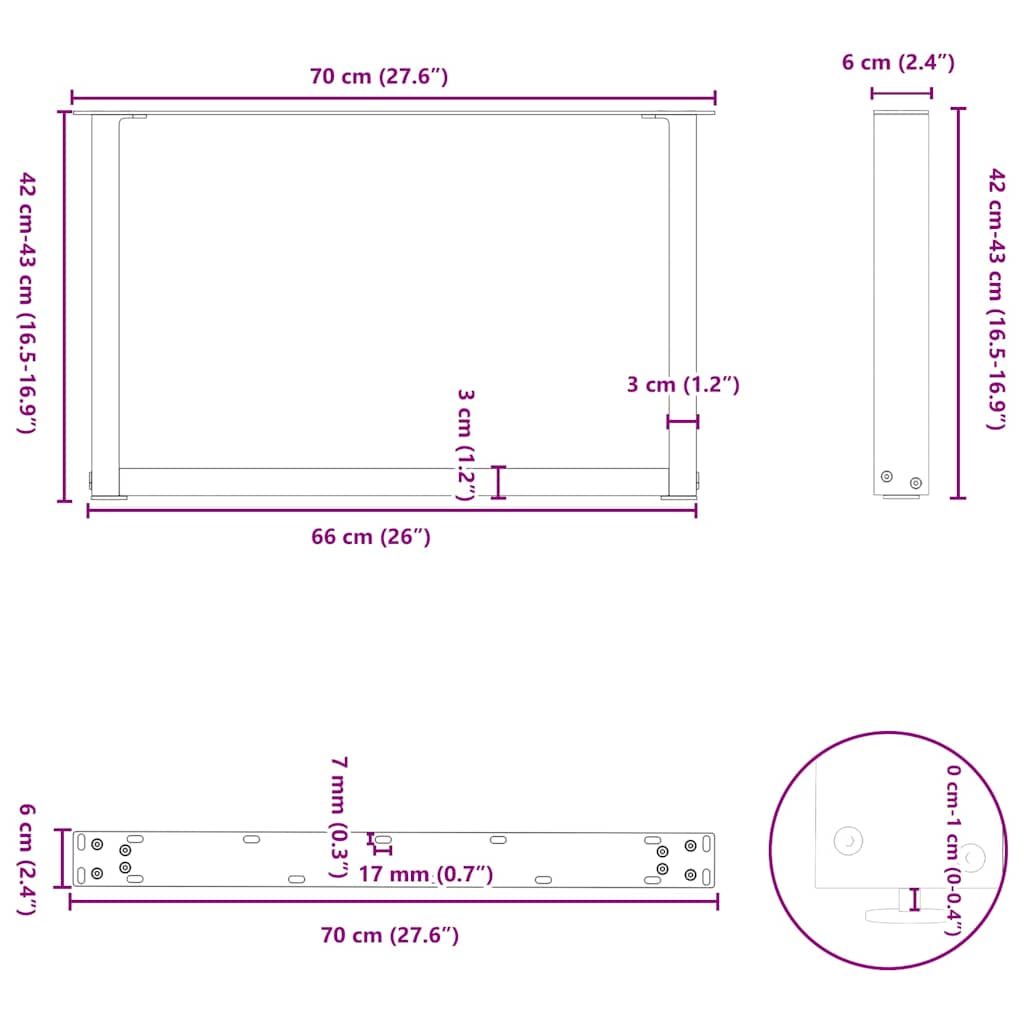 Coffee Table Legs U-Shaped 2 pcs White 70x(42-43) cm Steel