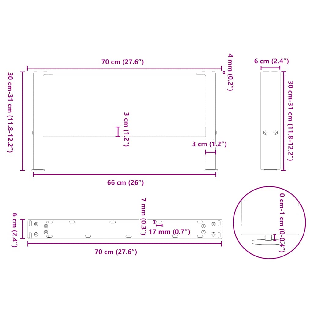 Coffee Table Legs White 2 pcs 70x(30-31) cm Steel