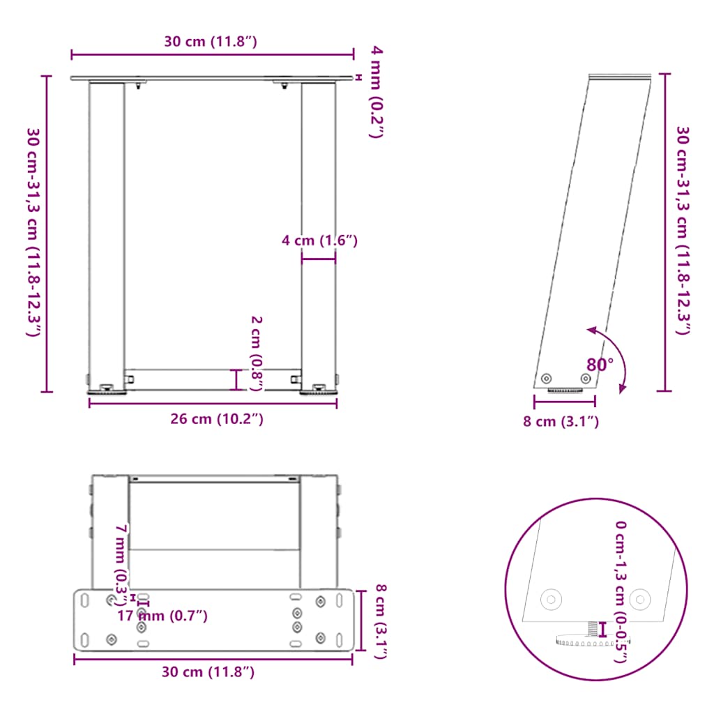 Coffee Table Legs U-Shaped 2 pcs White 30x(30-31) cm Steel