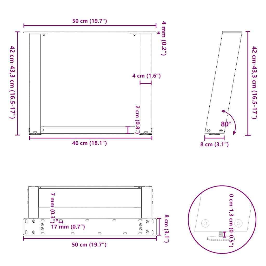 Coffee Table Legs U-Shaped 2 pcs Natural Steel 50x(42-43) cm Steel