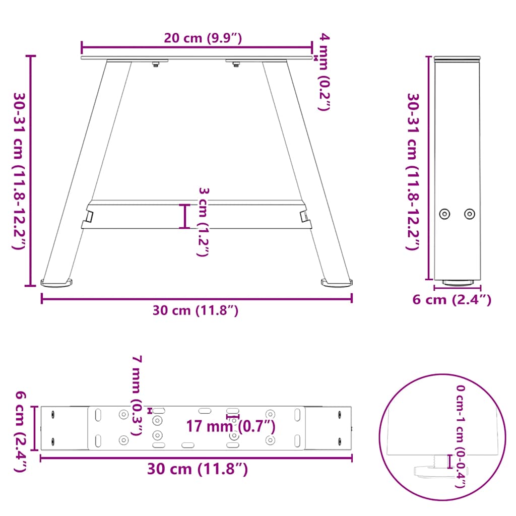 Coffee Table Legs A-Shaped 2 pcs 30x(30-31) cm Steel