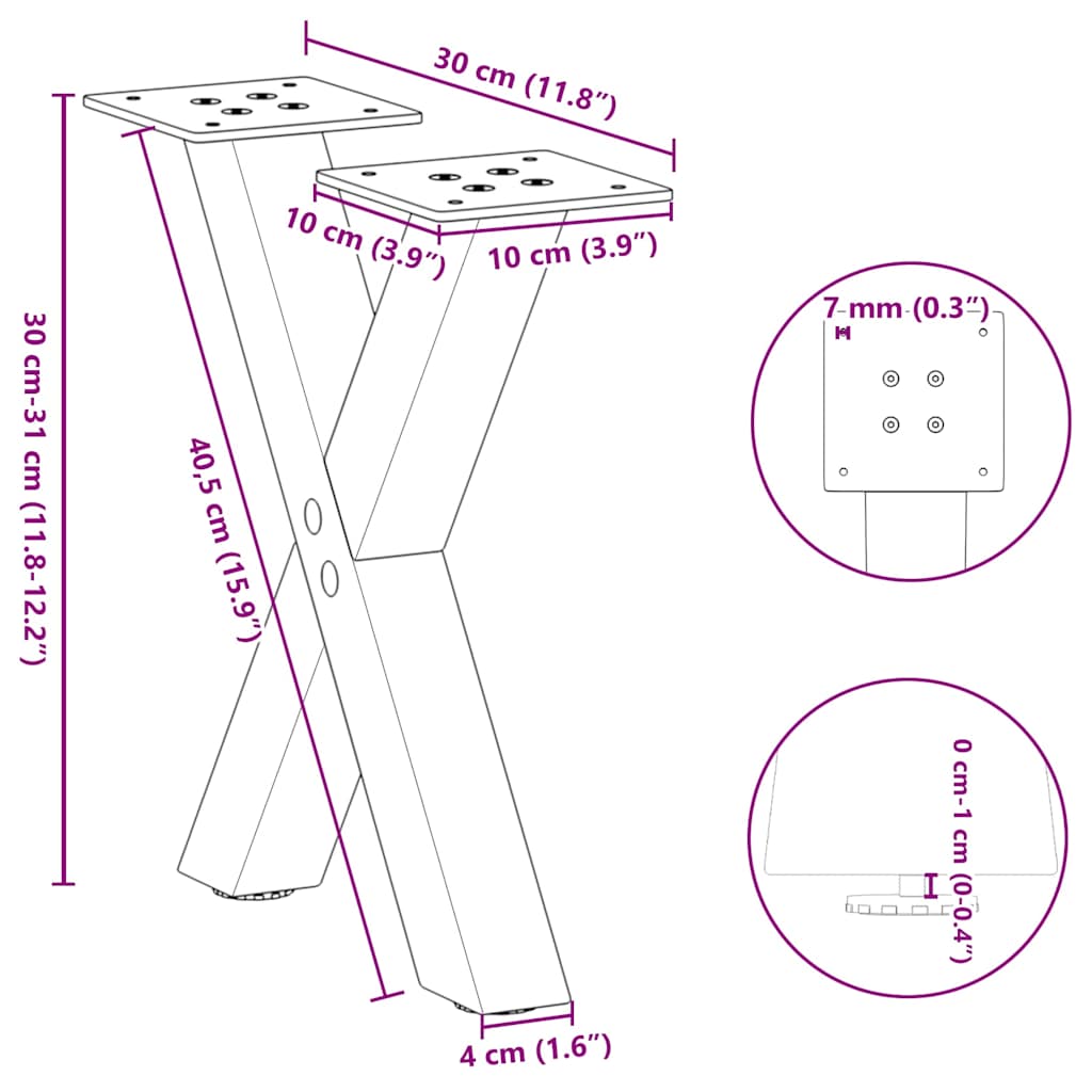 Coffee Table Legs X-Shaped 2 pcs Natural Steel 30x(30-31) cm Steel
