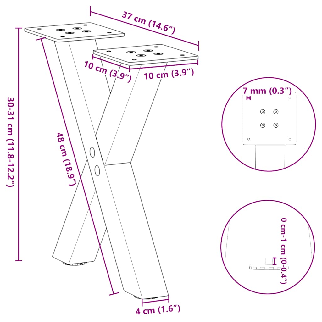 Coffee Table Legs X-Shaped 2 pcs Black 37x(30-31) cm Steel
