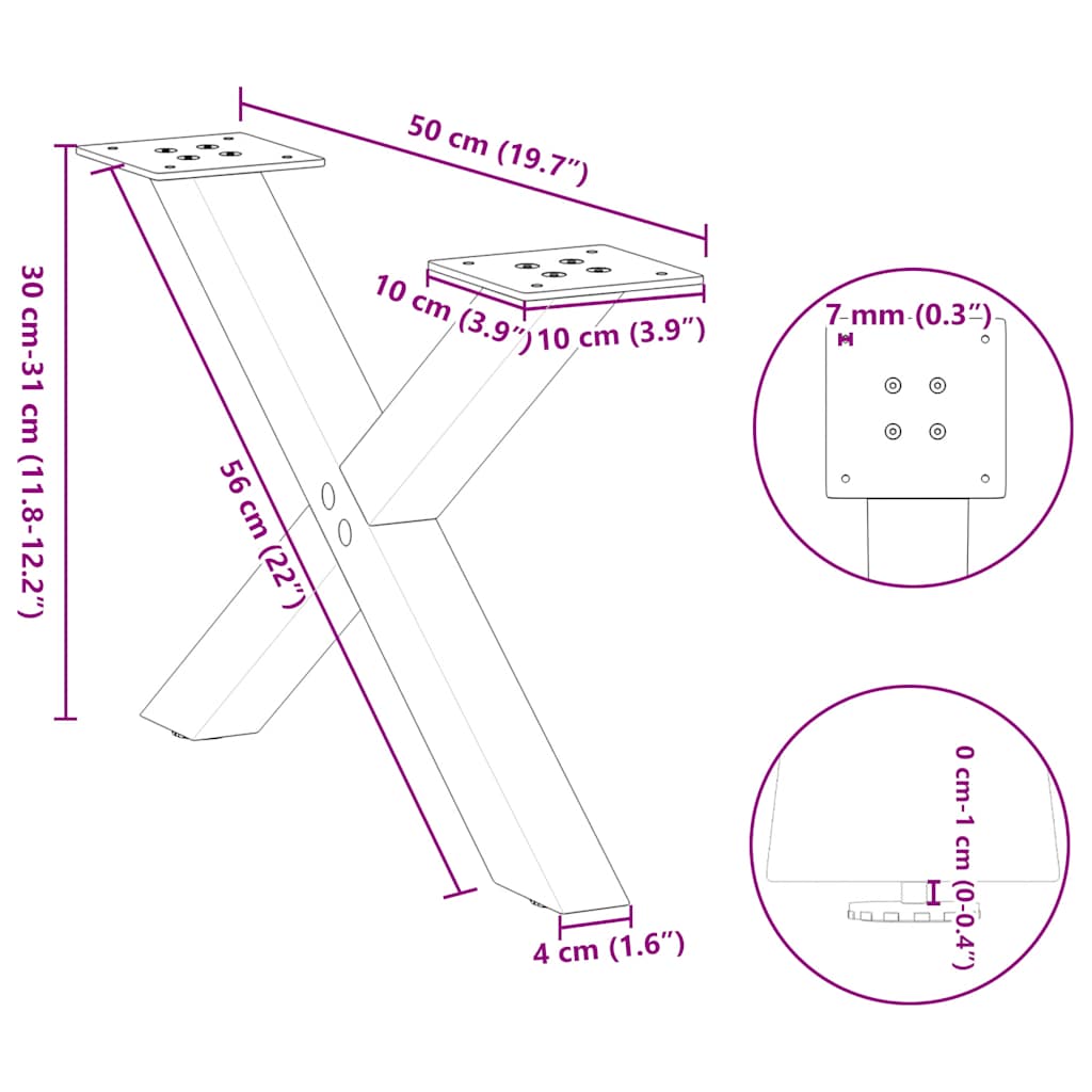 Coffee Table Legs X-Shaped 2 pcs White 50x(30-31) cm Steel