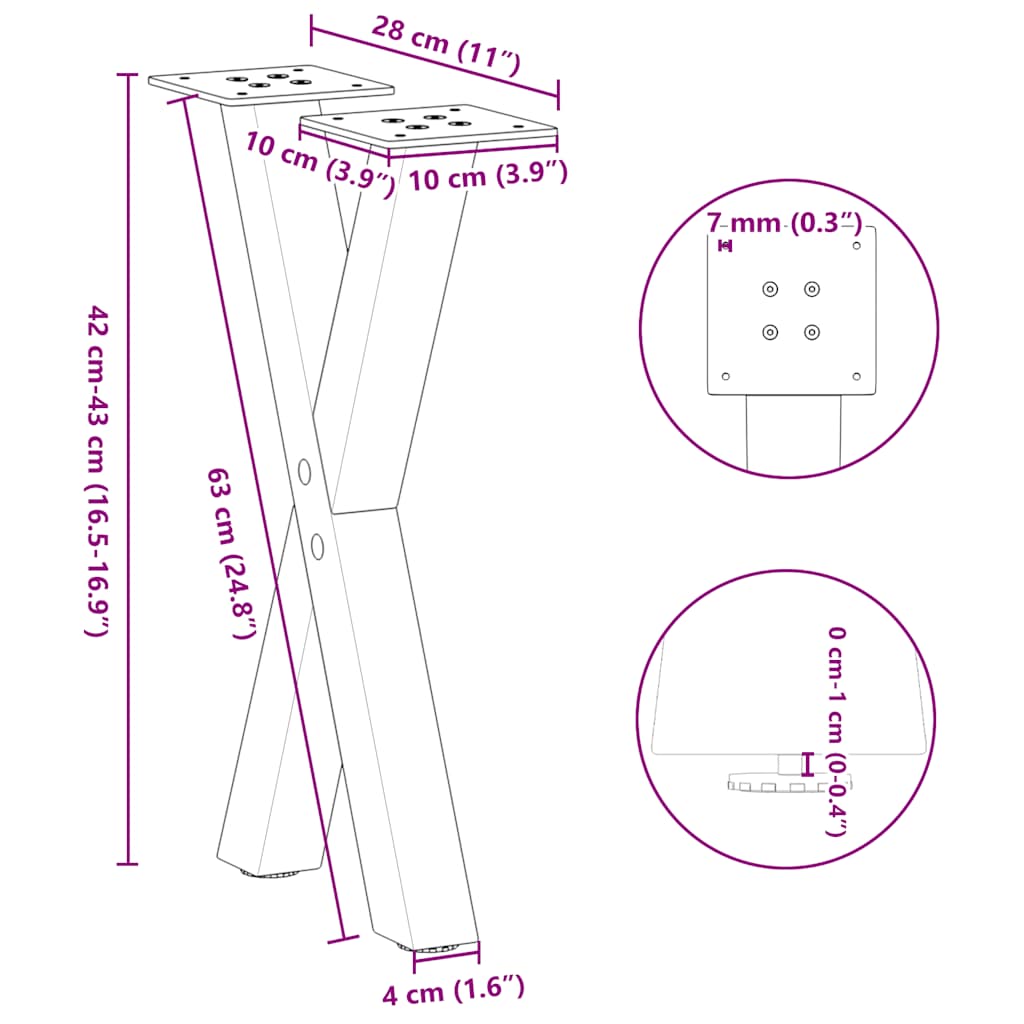 Coffee Table Legs X-Shaped 2 pcs Black 28x(42-43) cm Steel