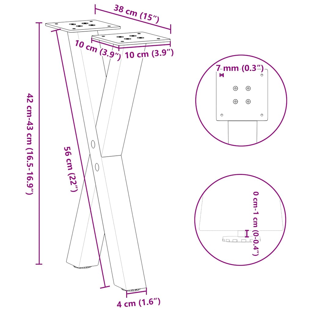Coffee Table Legs X-Shaped 2 pcs Black 38x(42-43) cm Steel