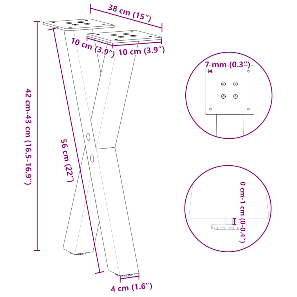 Coffee Table Legs X-Shaped 2 pcs Anthracite 38x(42-43) cm Steel