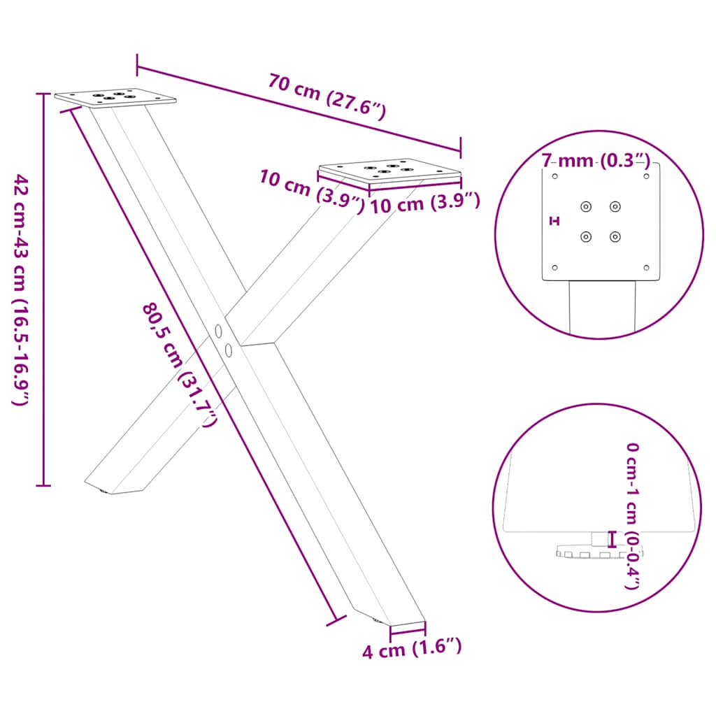 Coffee Table Legs X-Shaped 2 pcs Natural Steel 70x(42-43) cm Steel