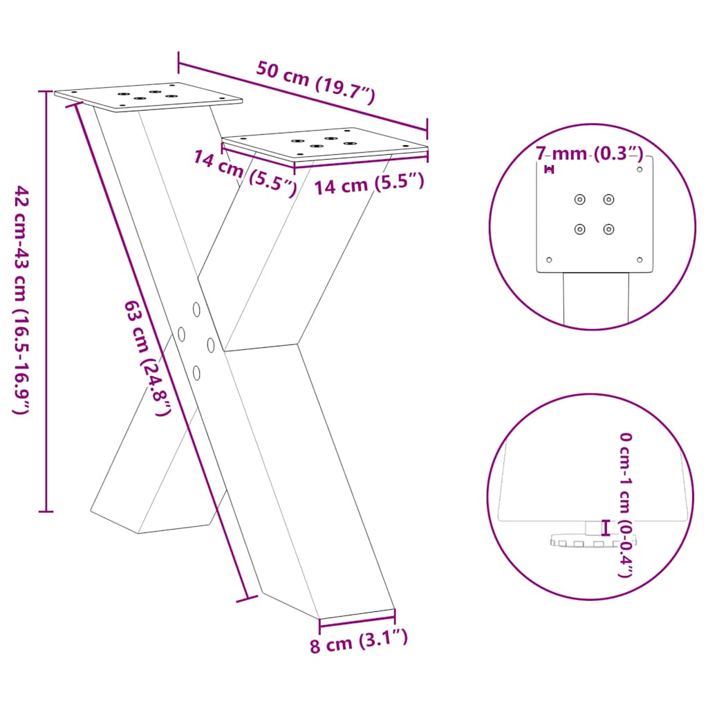 Coffee Table Legs X-Shaped 2 pcs Natural Steel 50x(42-43) cm Steel