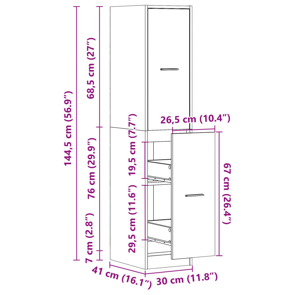 Apothecary Cabinet High Gloss White 30x41x144.5 cm Engineered Wood