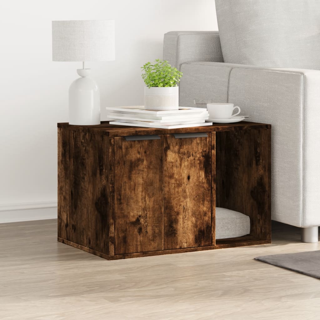 Cat Litter Box Enclosure Smoked Oak 60x40x40 cm Engineered Wood