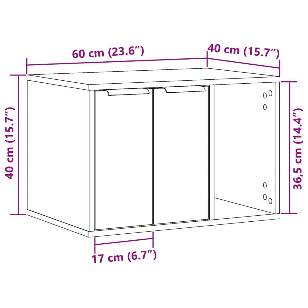 Cat Litter Box Enclosure Smoked Oak 60x40x40 cm Engineered Wood