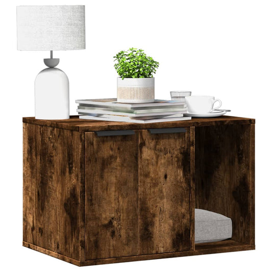 Cat Litter Box Enclosure Smoked Oak 60x40x40 cm Engineered Wood