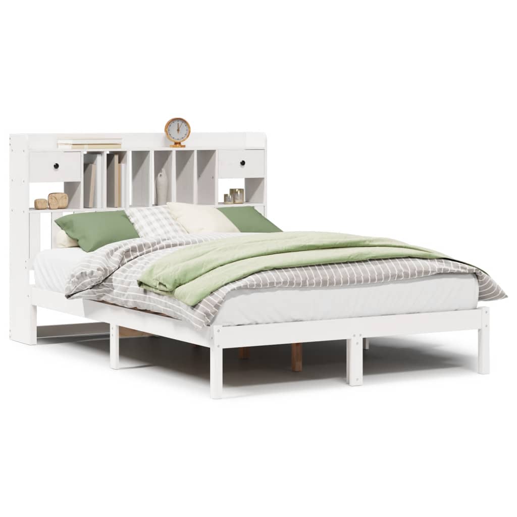 Bookcase Bed without Mattress White 140x190 cm Solid Wood Pine