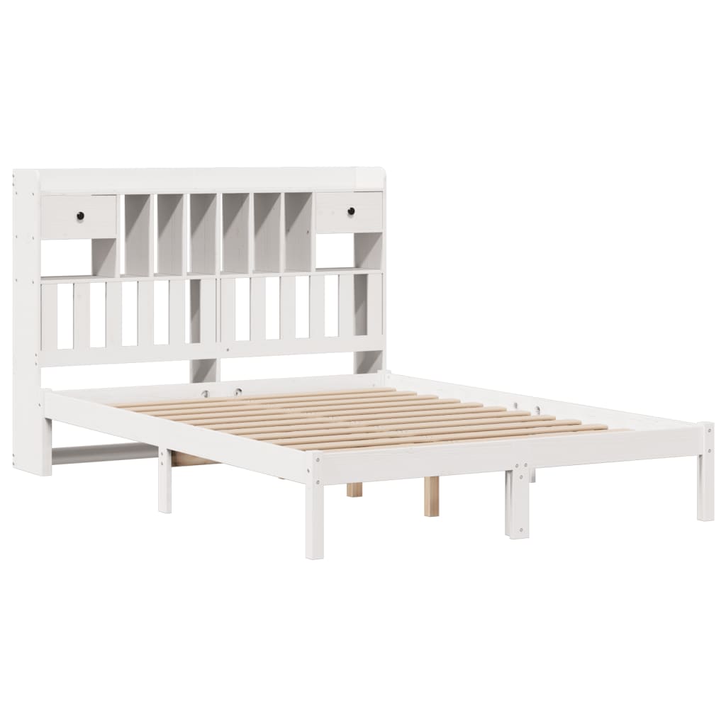 Bookcase Bed without Mattress White 140x190 cm Solid Wood Pine