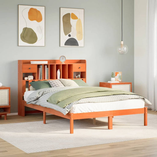 Bookcase Bed without Mattress Wax Brown 150x200 cm King Solid Wood Pine
