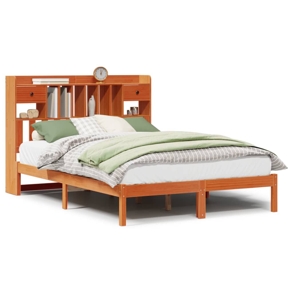 Bookcase Bed without Mattress Wax Brown 160x200 cm Solid Wood Pine