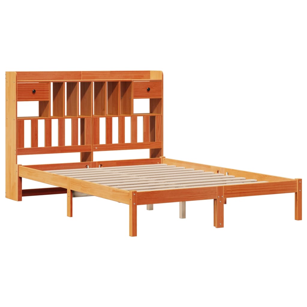 Bookcase Bed without Mattress Wax Brown 160x200 cm Solid Wood Pine