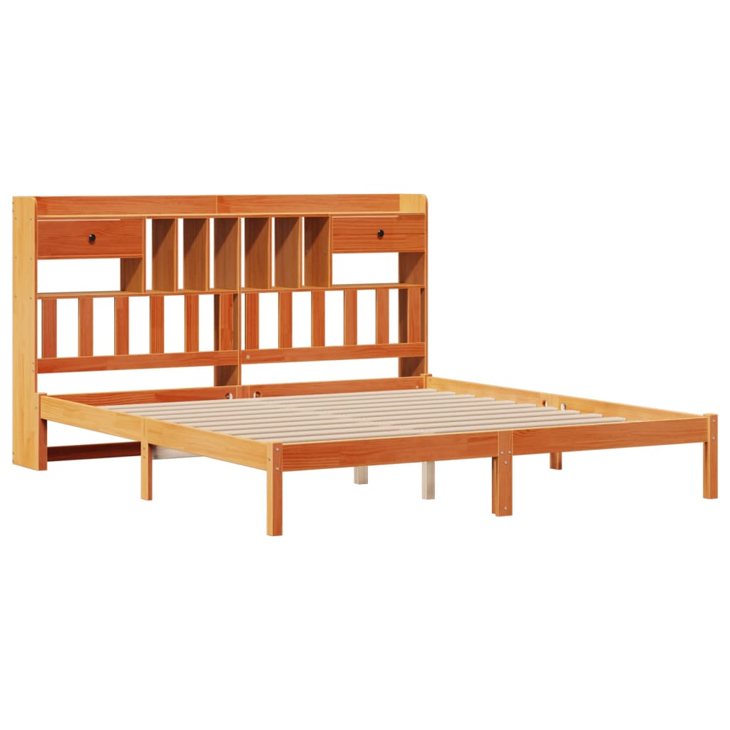 Bookcase Bed without Mattress Wax Brown 180x200 cm Super King Solid Wood Pine