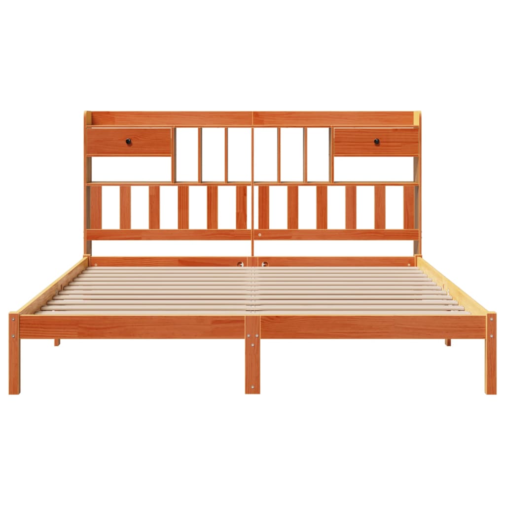 Bookcase Bed without Mattress Wax Brown 180x200 cm Super King Solid Wood Pine