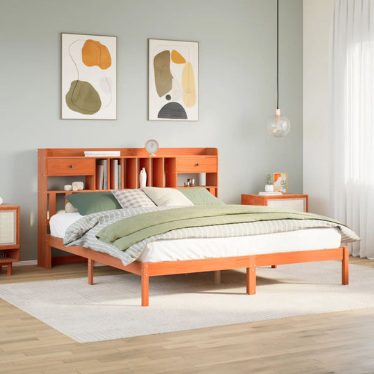 Bookcase Bed without Mattress Wax Brown 180x200 cm Super King Solid Wood Pine