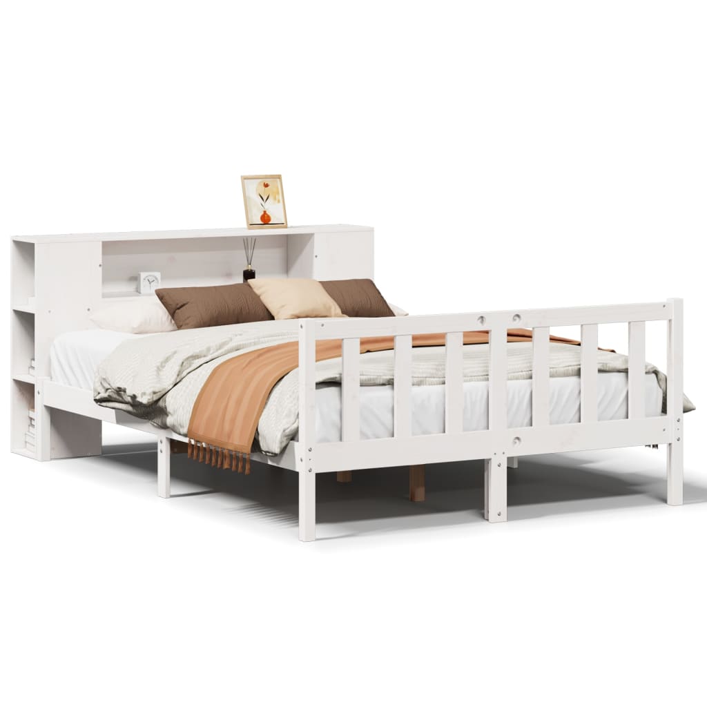 Bookcase Bed without Mattress White 140x190 cm Solid Wood Pine