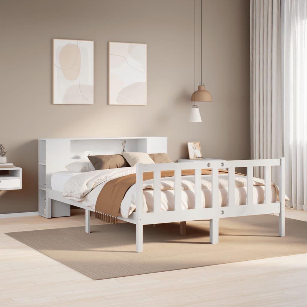 Bookcase Bed without Mattress White 140x190 cm Solid Wood Pine