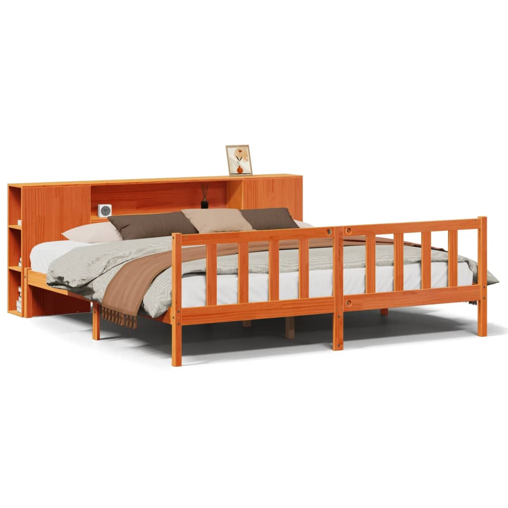 Bookcase Bed without Mattress Wax Brown 180x200 cm Super King Solid Wood Pine