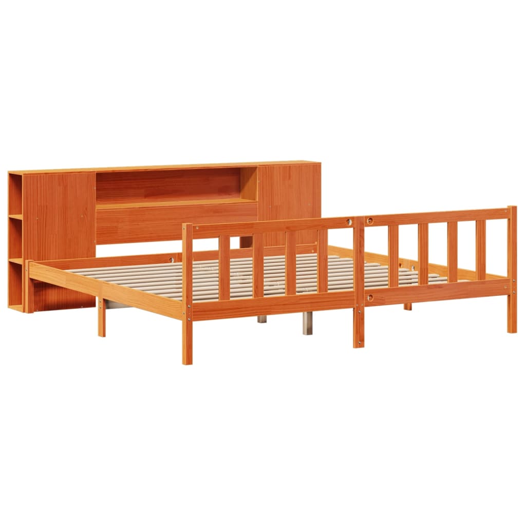 Bookcase Bed without Mattress Wax Brown 200x200 cm Solid Wood Pine