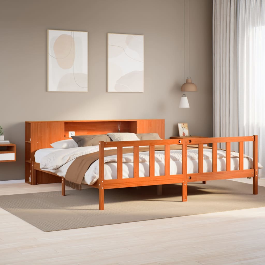 Bookcase Bed without Mattress Wax Brown 200x200 cm Solid Wood Pine
