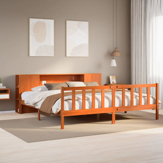 Bookcase Bed without Mattress Wax Brown 200x200 cm Solid Wood Pine
