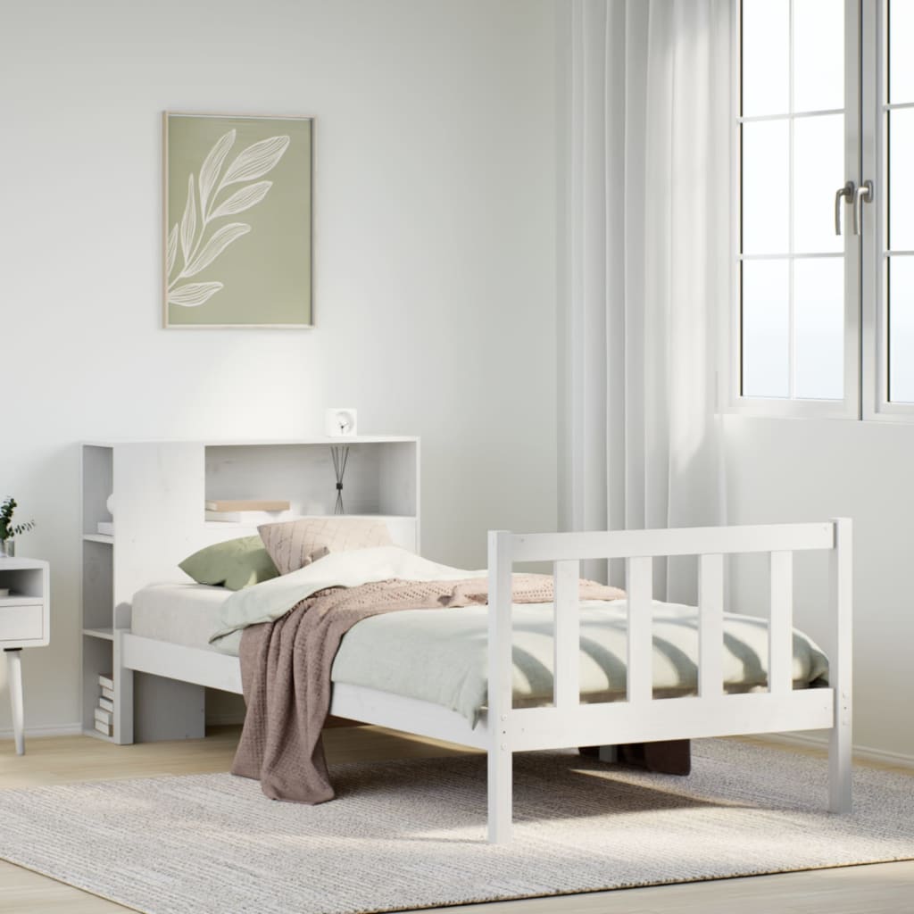 Bookcase Bed without Mattress White 100x200 cm Solid Wood Pine