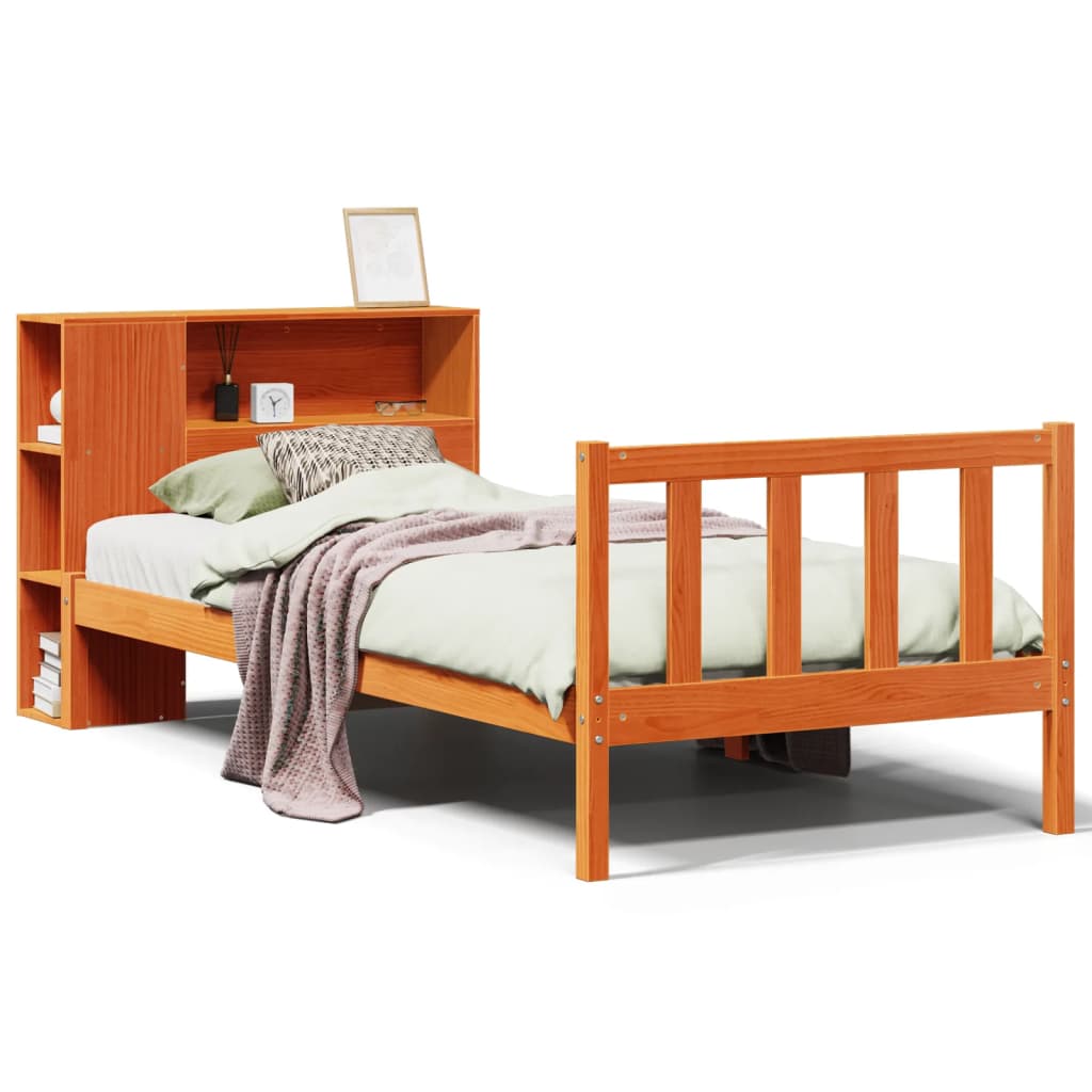 Bookcase Bed without Mattress Wax Brown 75x190 cm Small Single Solid Wood Pine