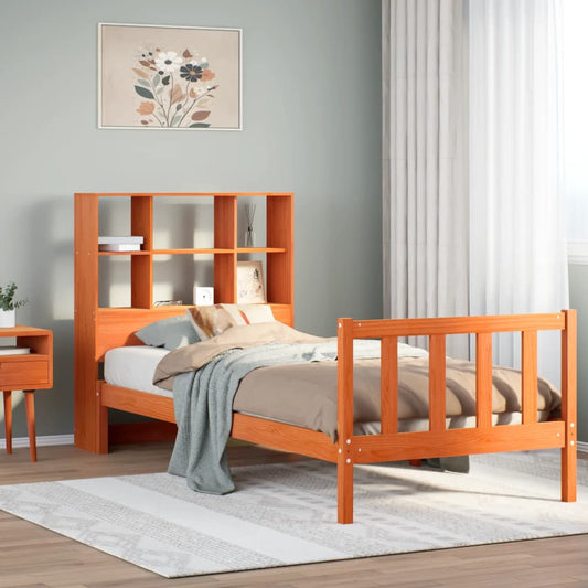 Bookcase Bed without Mattress Wax Brown 90x200 cm Solid Wood Pine