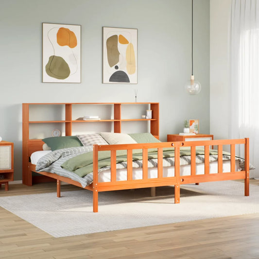 Bookcase Bed without Mattress Wax Brown 180x200 cm Super King Solid Wood Pine