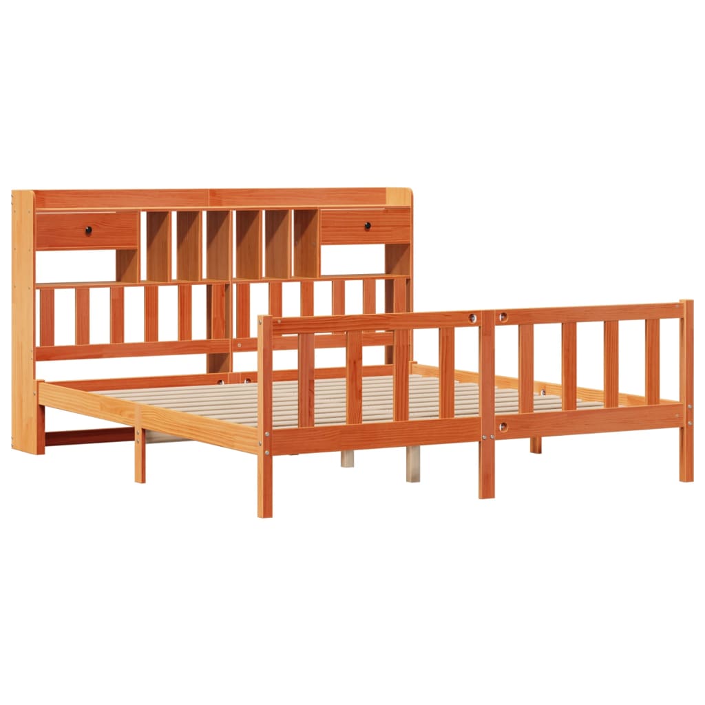 Bookcase Bed without Mattress Wax Brown 180x200 cm Super King Solid Wood Pine