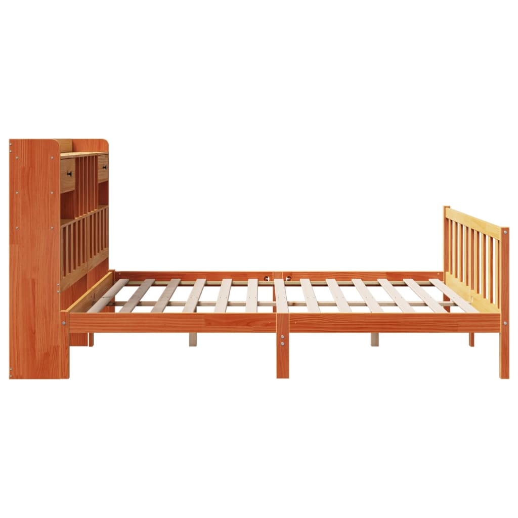 Bookcase Bed without Mattress Wax Brown 180x200 cm Super King Solid Wood Pine